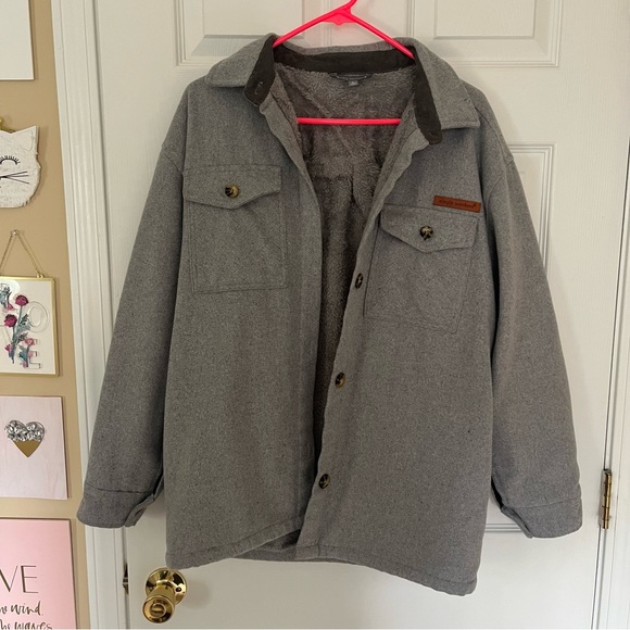 Large Simply Southern Gray Button Closure Sherpa Lined Shacket Jacket - Picture 3 of 5